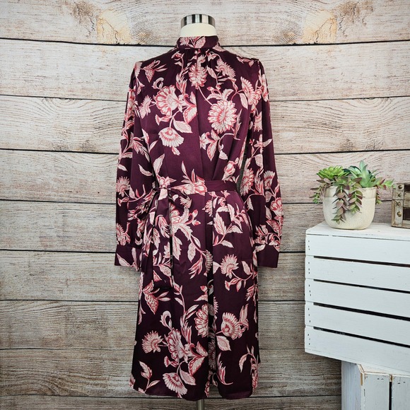 Ann Taylor Floral Print Mock Neck Long Sleeve Dress Women's Size M - Picture 1 of 8